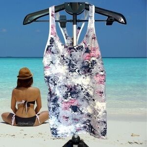 Lululemon Moody Mirage White Deep Navy Floral CRB Cool Racerback Tank with bra